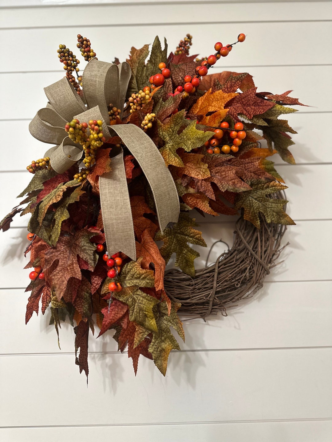 Fall Maple Leaves Wreath, Small Autumn Front Door Wreath, Wreath With ...