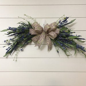 Blue Lavender swag, Everyday Front door decor, Year rounFarmhouse mirror swag, Easter door swag, horizontal home decor wall hanging