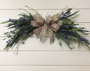 Blue Lavender swag, Everyday Front door decor, Year rounFarmhouse mirror swag, Easter door swag, horizontal home decor wall hanging