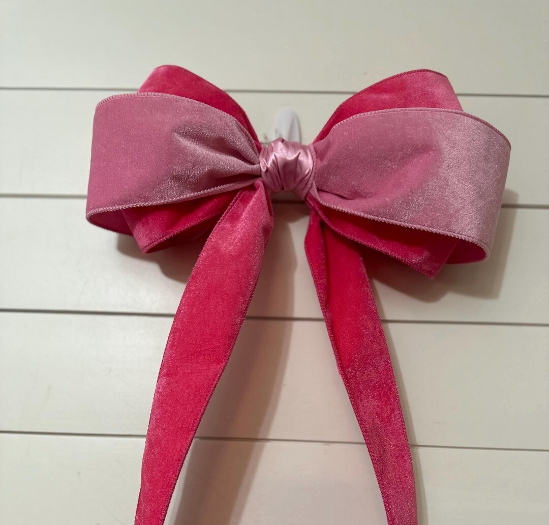 Pink Velvet Christmas Bow: Hot Pink Tree Topper, Custom Tails - Etsy