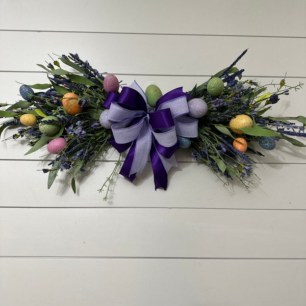 Easter swag with blue lavender, Pastel egg front door swag, table centerpiece arrangement, mantal garland, over door decor