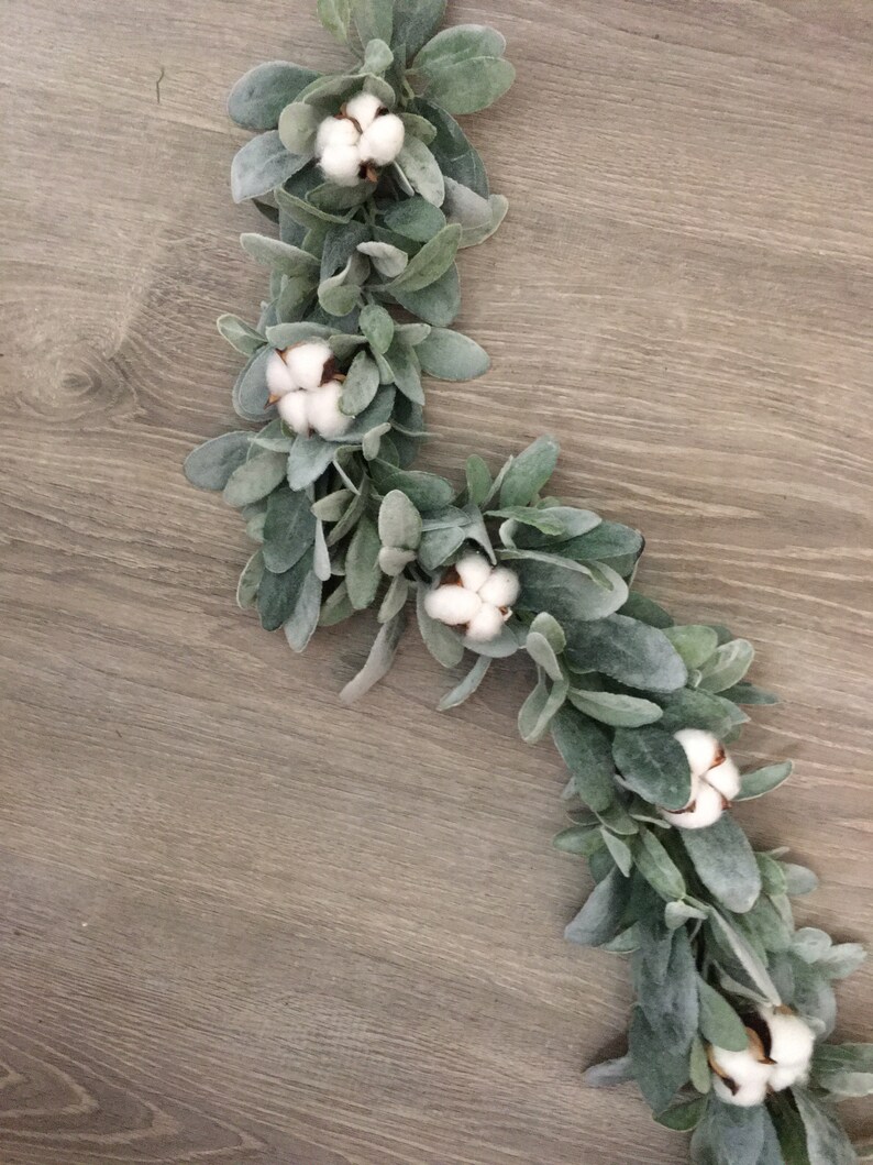 Cotton Boll Lambs Ear Garland Farmhouse Cotton Ball Garland Etsy