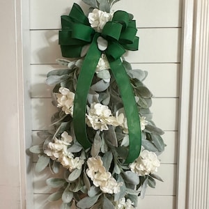 Year round Lambs Ear Swag, Hydrangea Teardrop Wreath, everyday wall swag decor