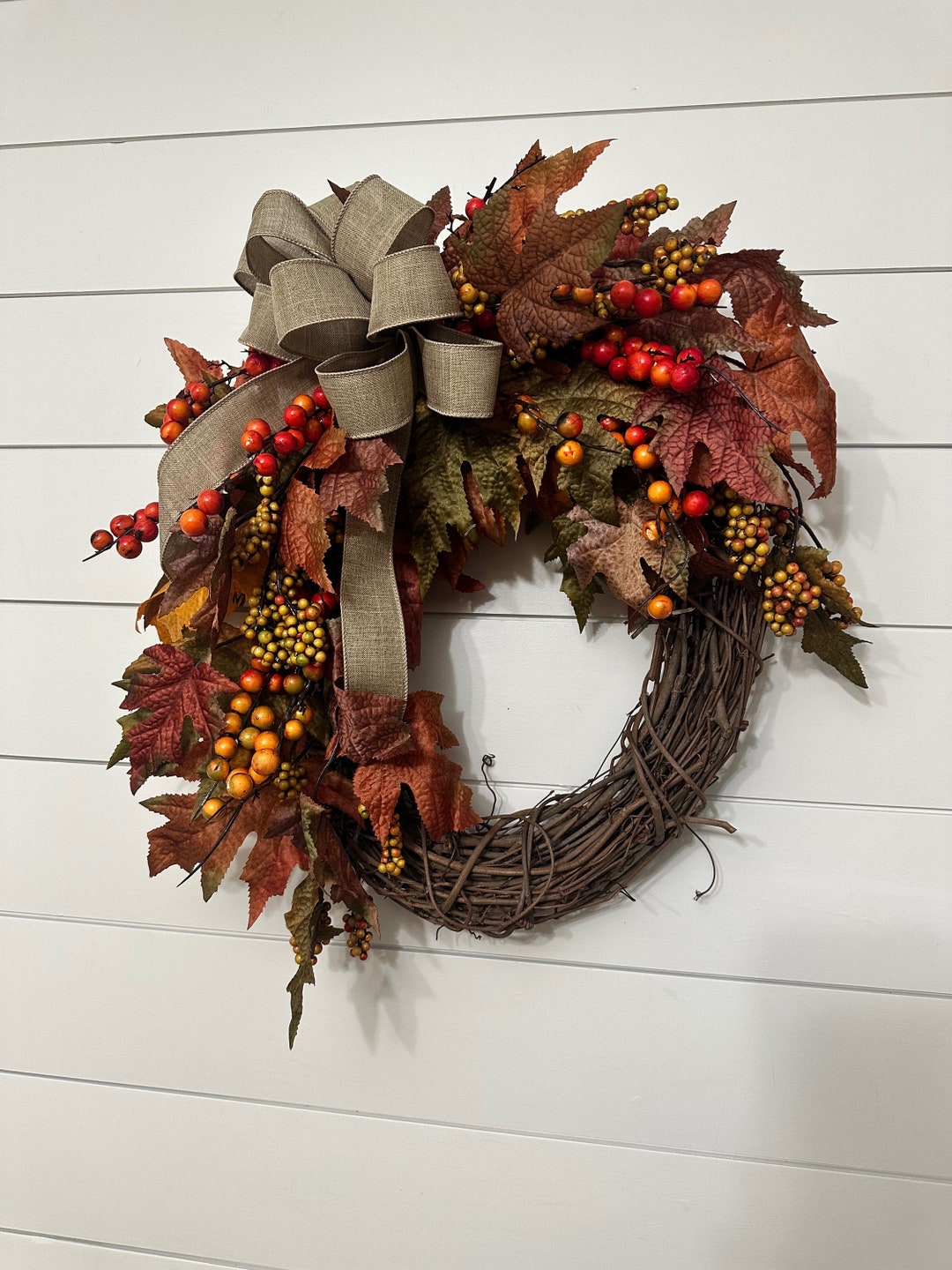 Fall Maple Leaves Wreath, Small Autumn Front Door Wreath, Wreath With ...