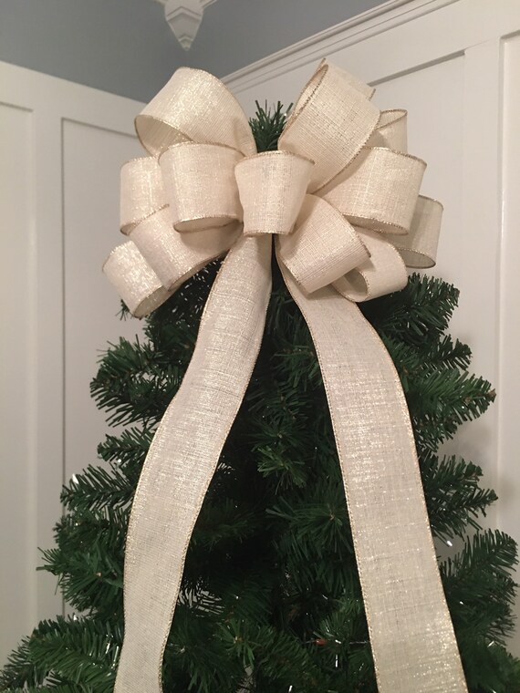 Christmas Tree Topper Bow Ivory and Gold Tree Topper for Etsy