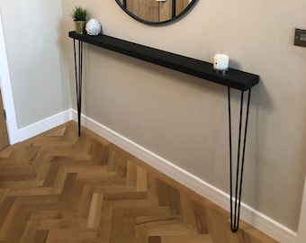 Console Table - Radiator Table with Black Hand Painted Top and Hairpin Legs  - High Quality