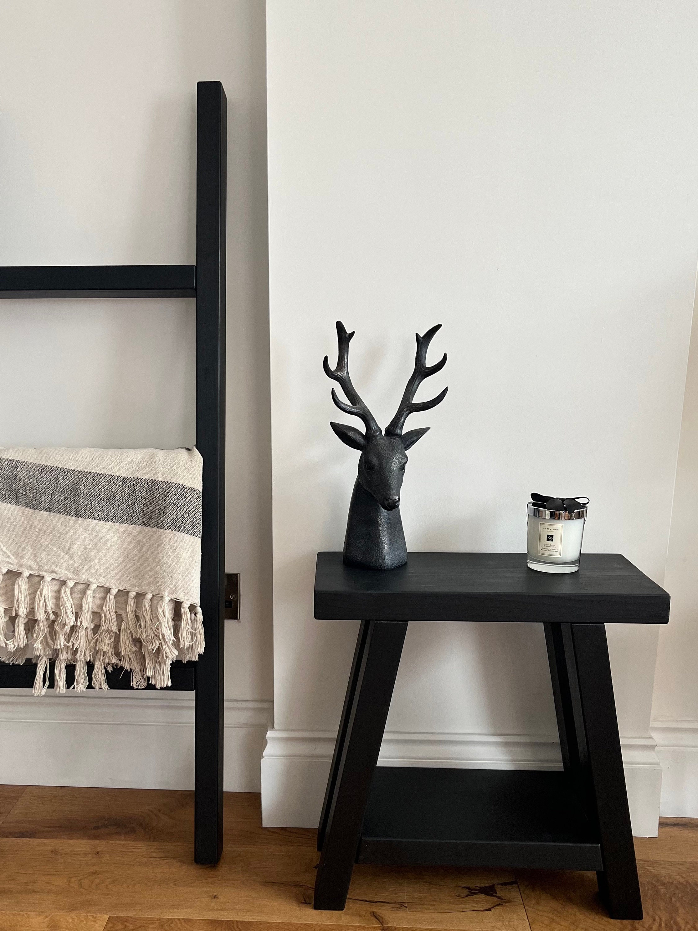 Small black wooden stool deals