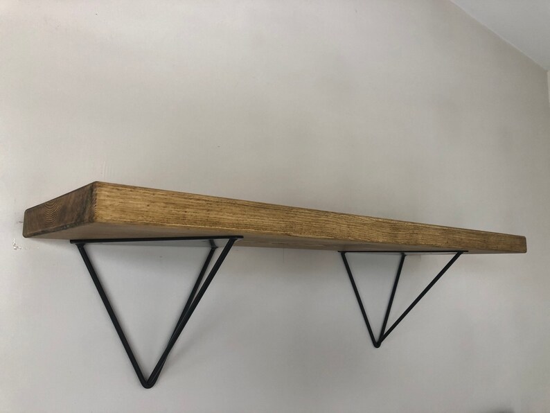 Chunky Wooden Shelf With Black Prism Brackets 22cm Deep Etsy UK