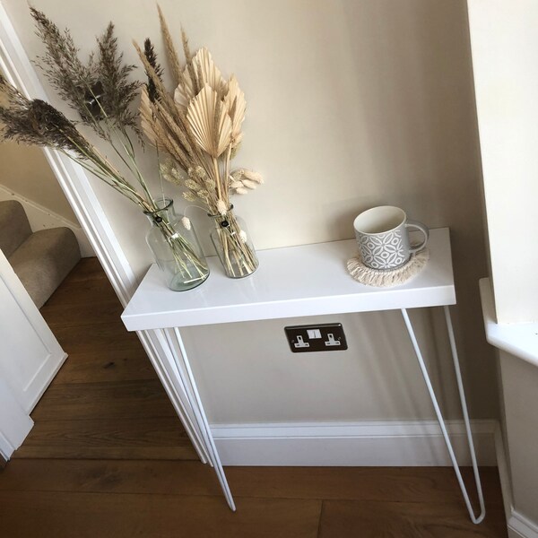 Console Table - RADIATOR - Salon - Deep 20cm top with Hand Painted White Gloss Top and Hairpin Legs