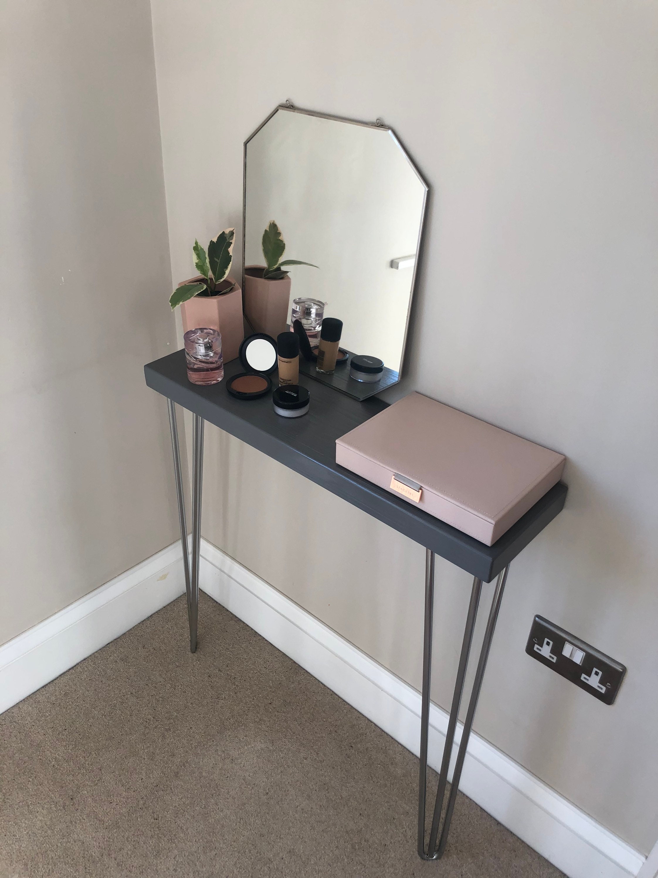 Console Table Radiator Salon Deep 19cm Top GREY Wood Top and