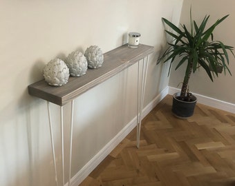 Washed Grey Console Table - RADIATOR - Deep 19CM Top - Salon Table - Washed Grey Wood Top & Hairpin Legs - Landing, Hallway - FREE DELIVERY
