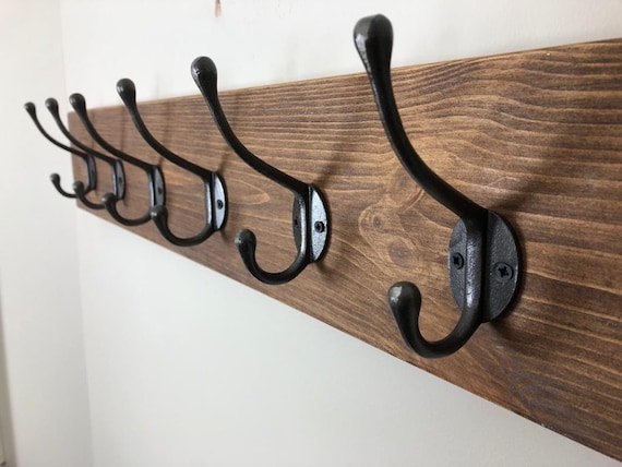 Chunky Rustic Coat Rack With Strong, Solid Cast Iron Hooks