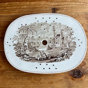 Antique Brown and White Transferware Ironstone Meat Drainer Dish, William Ridgway 1830-1834 &quot;Oriental&quot;