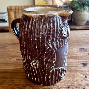Primitive 19th C Faux Bois Pottery Pitcher: Rustic Salt Glaze