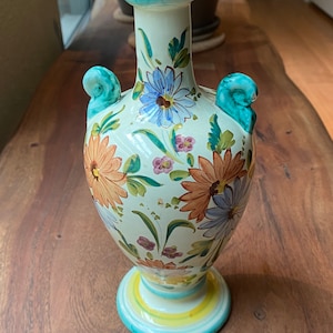 Deruta Urn Floral Vase, Italian Majolica Handled Ceramic Pitcher