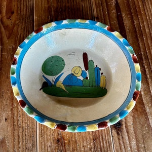 Vintage Tlaquepaque Pottery Bowl: Mexican Folk Art Decor