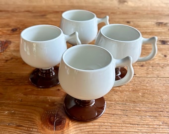 Tasses à café sur pied Hall USA vintage : articles de restauration blancs et bruns, lot de 4