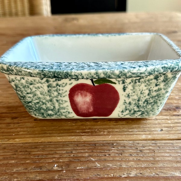 Vintage Ceramic Hartstone  Hand Painted Small Loaf Pan, Autumn Loaf Dish with Apple