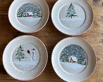 Vintage Hand Painted Christmas Plates 8", Italy Lamas, Set of 4