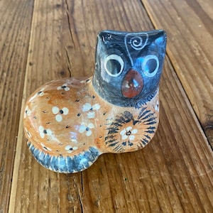 Vintage Mexican Tonala Ceramic Pottery Folk Art Handpainted Cat