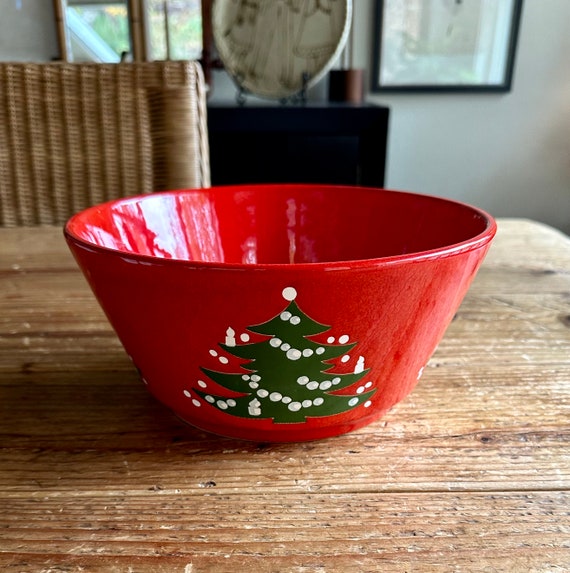 Waechtersbach 9” Bowl, Red Bowl With Christmas Tree, Made in