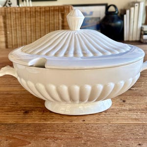California Pottery White Oval Tureen with Fluted Design