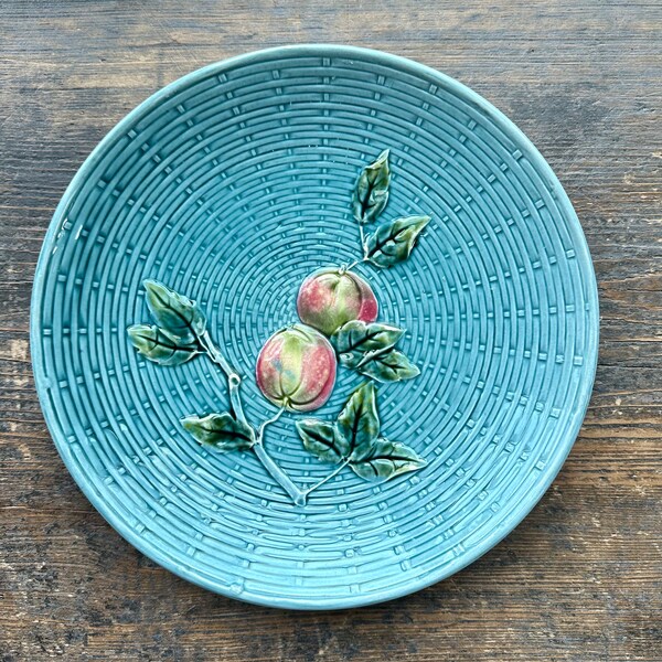 Vintage German Zell Majolica Plate with Fruit, 9”