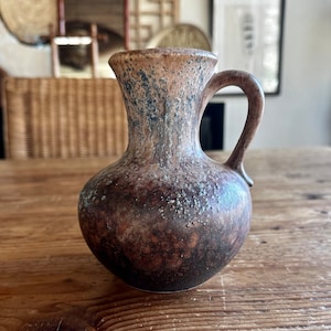 Vintage Ceramic Fat Lava Crackle Vase with Handle, West German Vase 60-70&quot;s