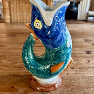 Ceramic Fish Gurgle Pitcher, Made in Caldas Portugal