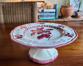 Assiette à gâteau sur pied en céramique, Fruits rouges originaux, Italian Ceramic Company, 10,5" de diamètre