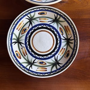 Vintage Mid-Century Keraluc Quimper Lunch Plates | G2 Palm Leaf Pattern | Signed Hand-Painted French Studio Pottery - Pair