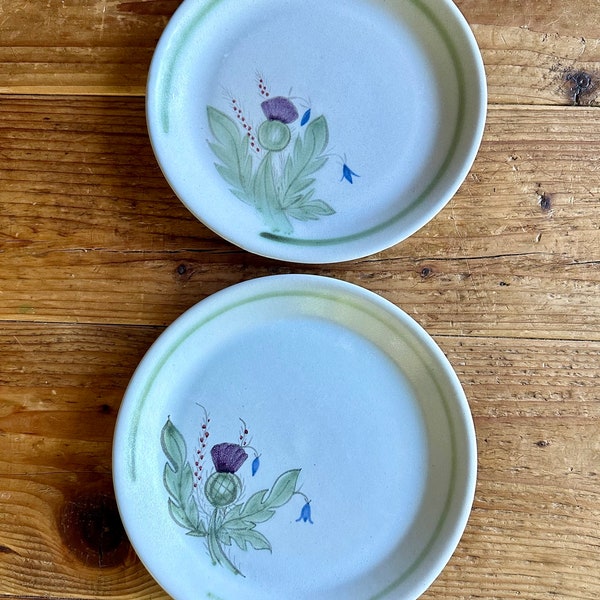 Buchan Stoneware Thistle Design Portobello Scotland Vintage Ceramic 8” Plates, Set of 2