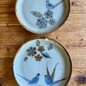 Vintage Ken Edwards Mexican Pottery Plates: El Palomar Bird Design, Set of 2