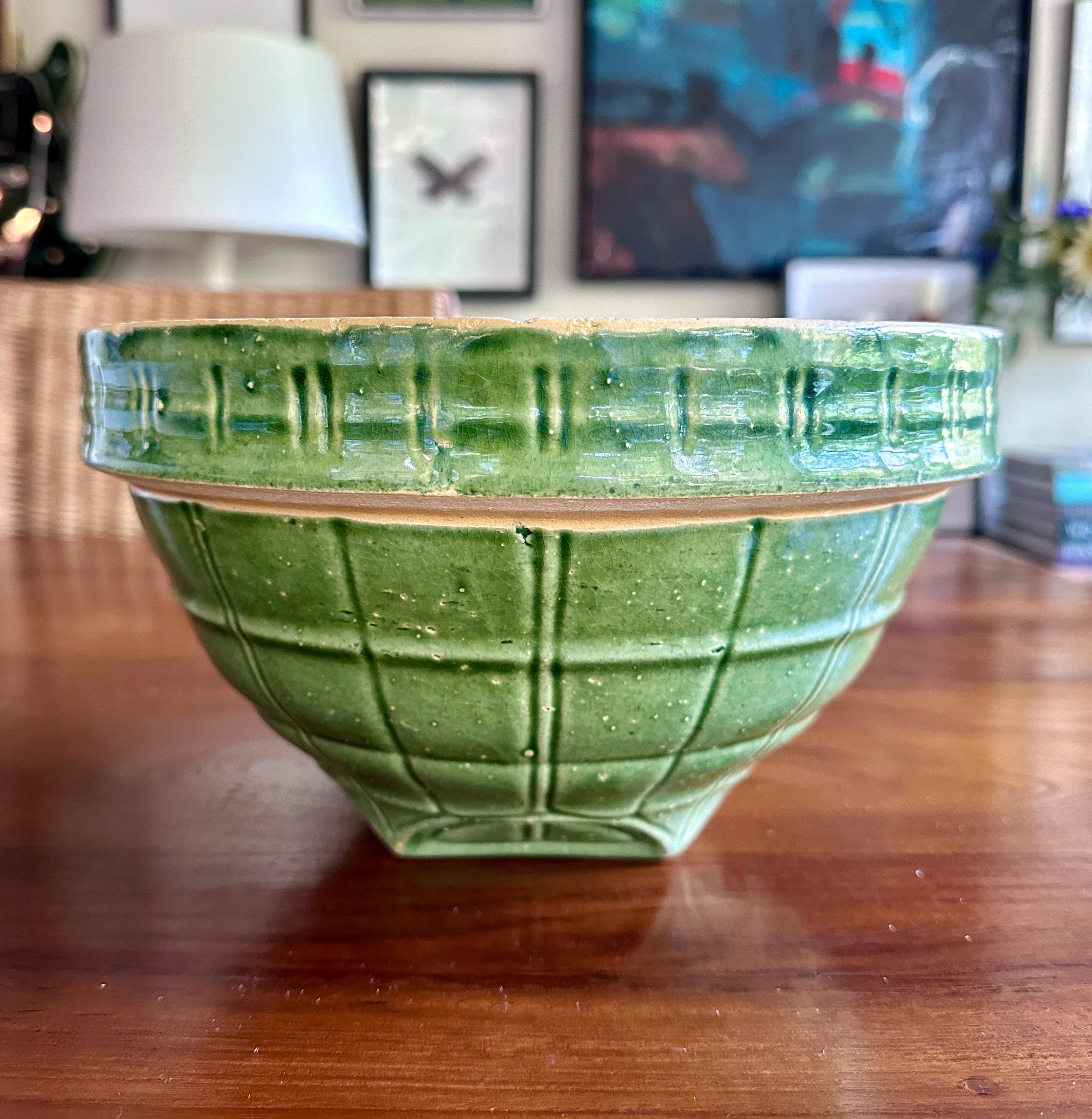 Antique Green Pottery Bowl - Etsy