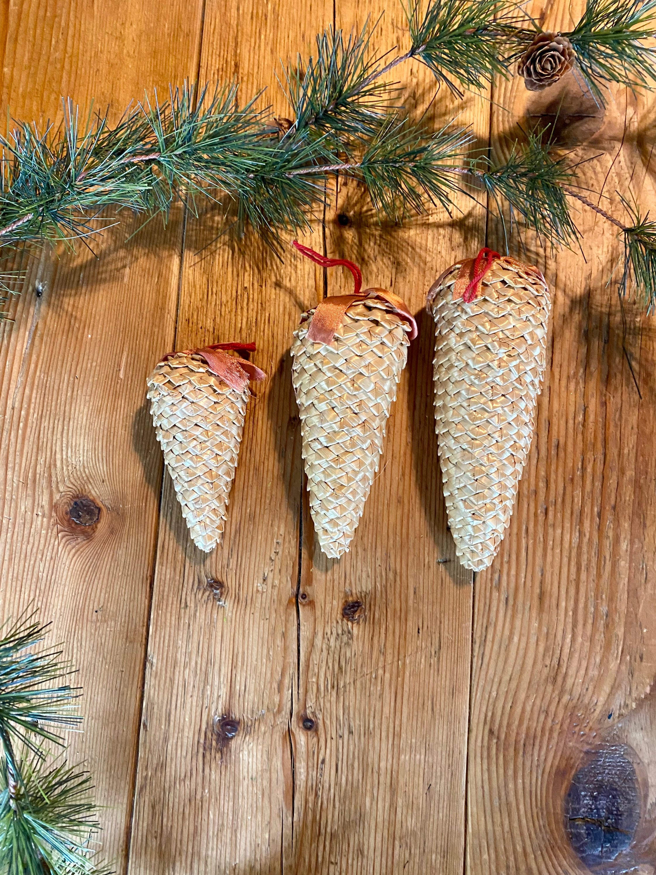 Vintage Scandinavian Christmas Ornaments Swedish Straw Horse Pine Cones  Basket