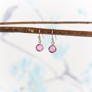 October Birthstone Earrings Glass Tourmaline Personalized Jewelry Gift for Her Pink Tiny Earrings Silver Birth Month Gift for Sister