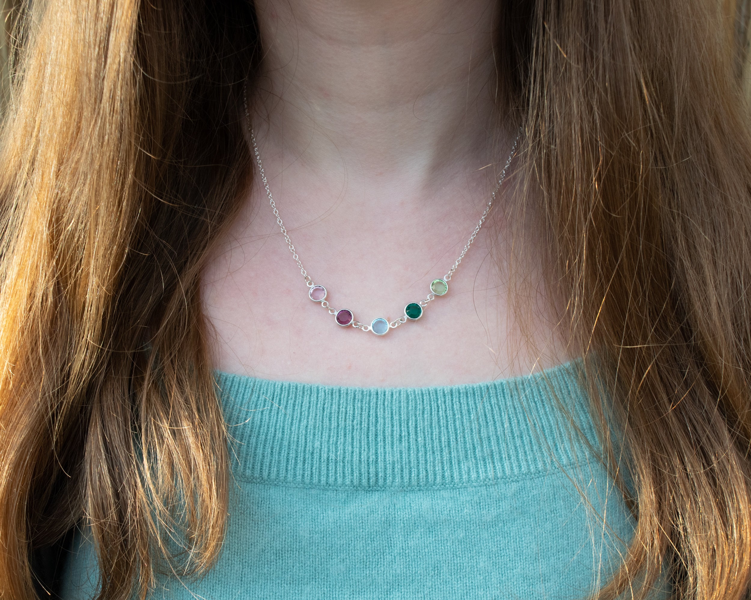 Personalized Birthstone Family Necklace Multiple Birthstone Etsy