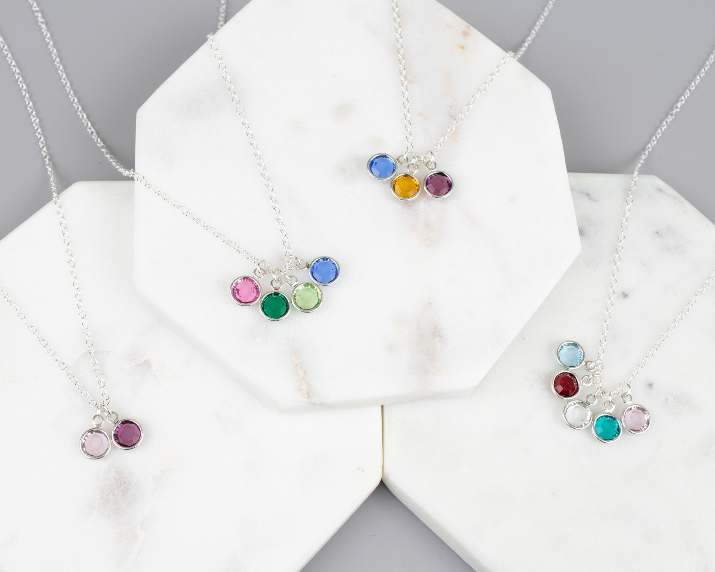 Custom Birthstone Necklace with Round Gemstone Stations, Mother's Day -  Danique Jewelry