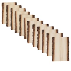 May include: A collection of twelve rectangular wooden boards with natural bark edges. The boards have a light beige color with a dark brown bark border. The arrangement is diagonal, showcasing the natural wood grain.