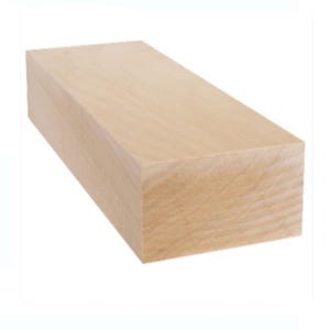 May include: A rectangular block of unfinished wood, showcasing a light, natural wood grain. The block is a uniform shape, ideal for woodworking projects or crafts. The wood appears to be smooth and ready for finishing, with visible grain patterns.
