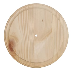 May include: A round, unfinished wooden plaque with a raised outer edge and a smaller, recessed inner circle. The natural wood grain is visible, and there is a small hole drilled in the center. The plaque is ready for painting or staining.