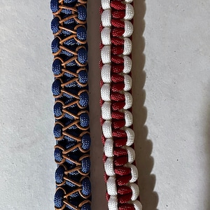 550 Paracord Bracelets - Cobra weave,  Two Colors. Single Color with Leather Lacing.