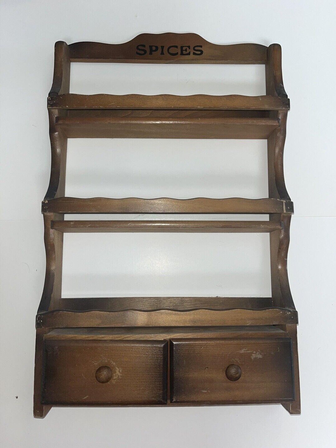 Vintage Wood Wall Mount 3 Tier Spice Rack/display Shelf W/2 ...
