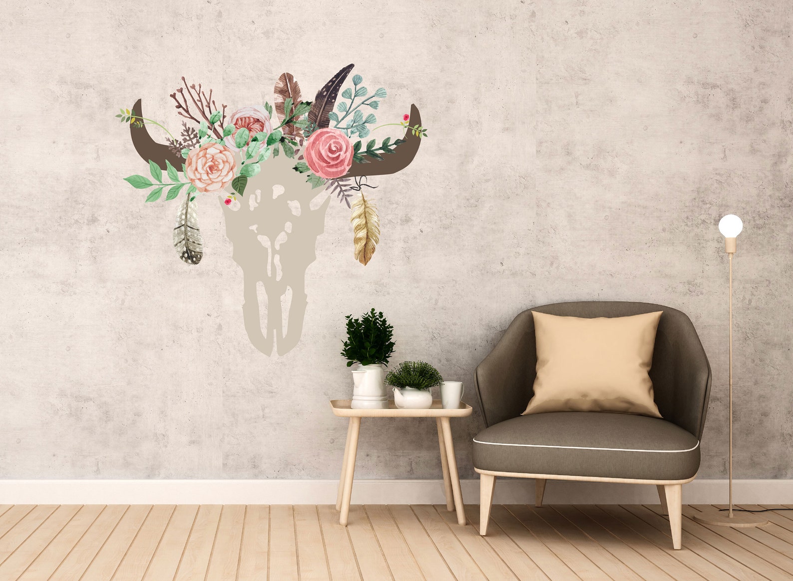 Boho Wall Decals Cow Skull Wall Decal bull Skull Wall Etsy