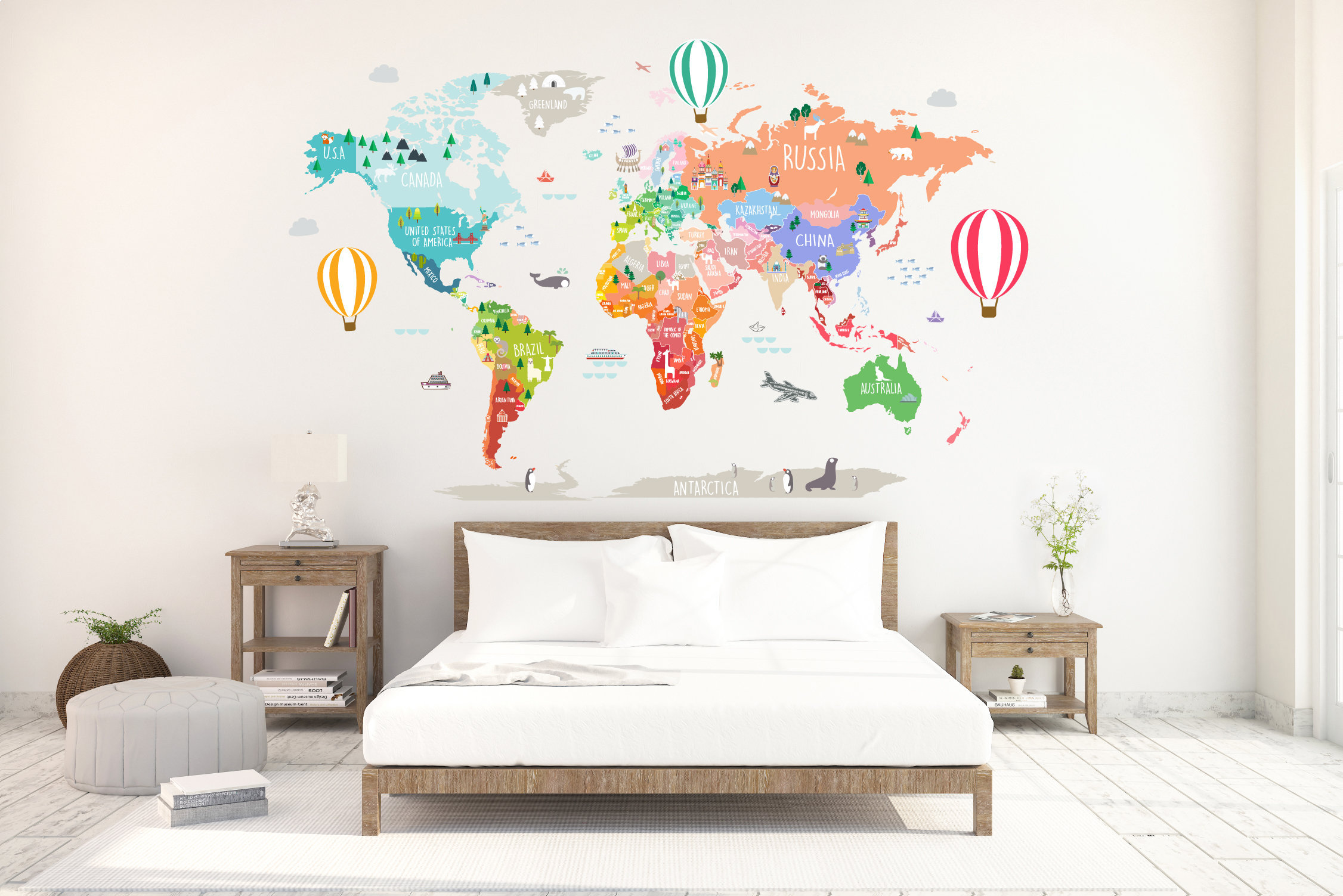 Wall Vinyl Decal Travel World Map Air Balloon Ship Airplane Home Interior Decor Wall Vinyl Decal Travel World Map Air Balloon Ship Airplane Home Interior Decor