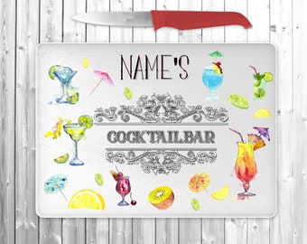 Personalised Glass Chopping Board with Gin Cocktail Design