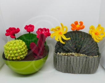 Cactus et succulentes au crochet dans pots céramique ou verre