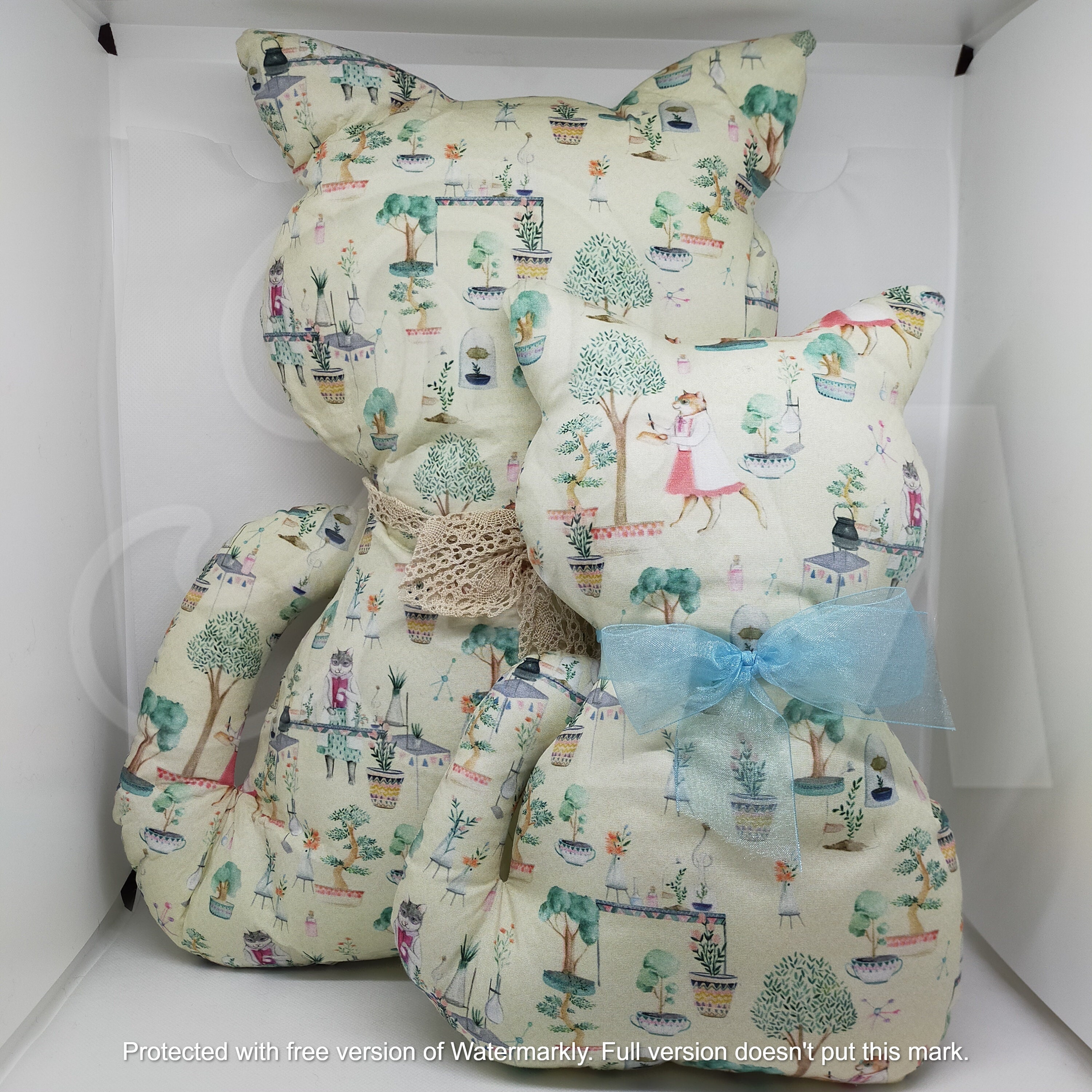 2 Cat Shaped Cushions Made Of Large And Medium Fabric Etsy
