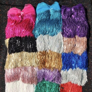 8" Sequin Fringe Trim on Tulle Netting: Sequined Tassel Trimming by the Yard | Dance Costume, Flapper Dress Border, Festival Metallic Edging