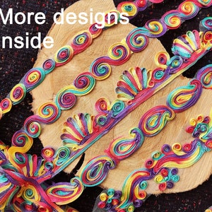 Bold Rainbow Swirly Rope Braided Trim -Boho Color Floral Shoe Lace Edging- Per yard -DIY Costume, Festival Decor, Upholstery Decor